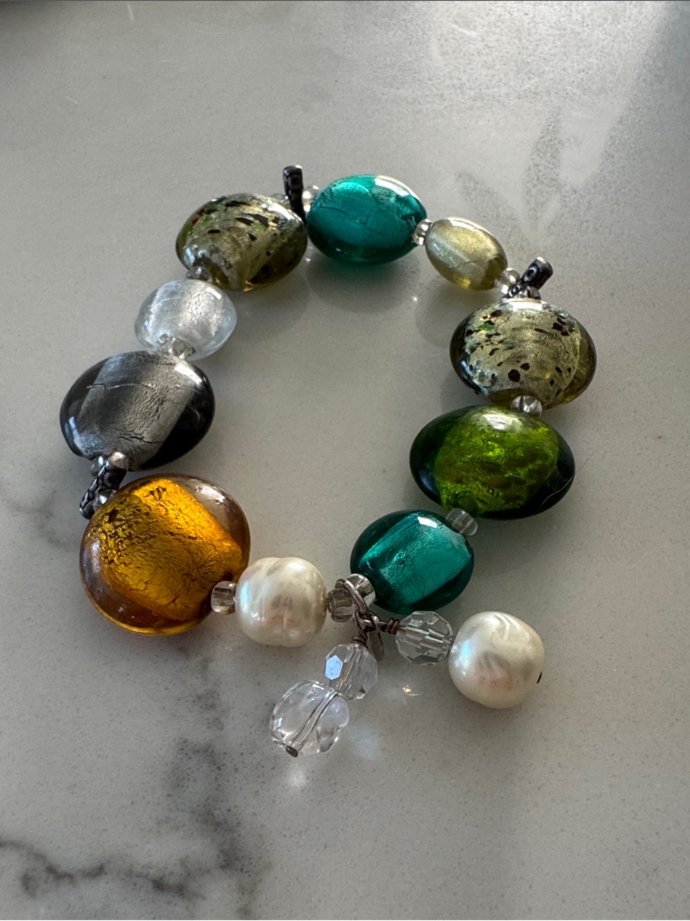 Silpada Sterling Silver Foiled Glass Bead Bracelet - B1931 Retired
